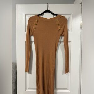 Long sleeve beige body con dress